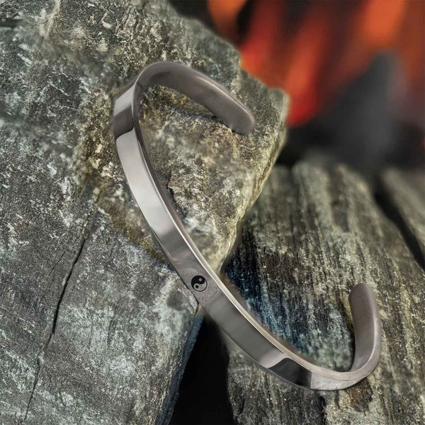 Yin Yang Gloss Cuff Adjustable Bracelet Silver