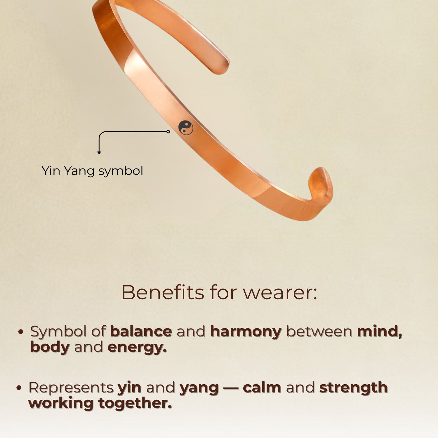 Yin Yang Gloss Cuff Adjustable Bracelet Rose Gold