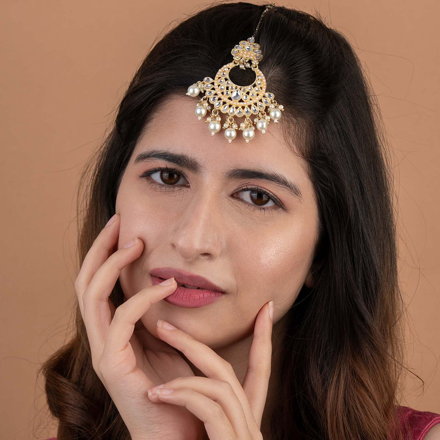 Ziya Pearl Kundan Maangtika