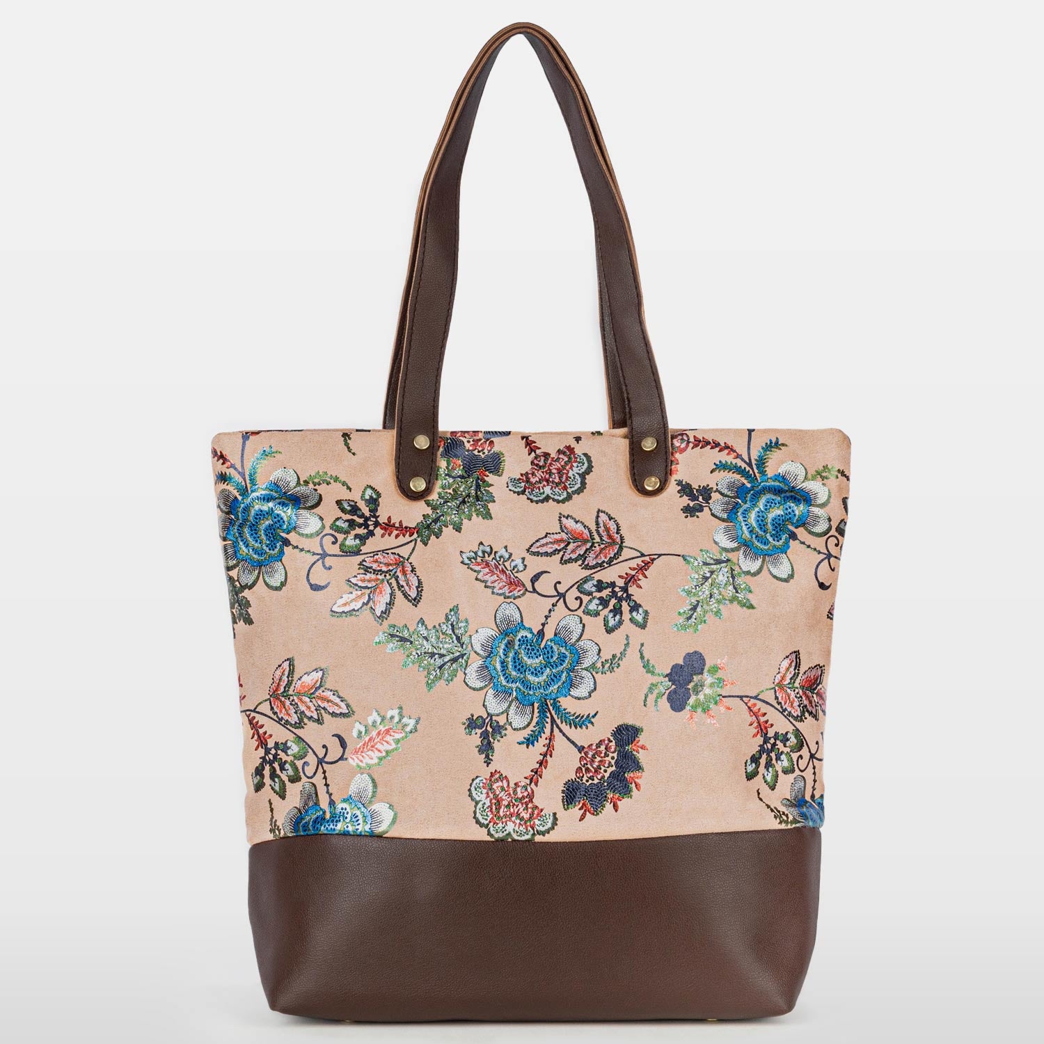 Beige FOIL PRINT SUEDE TOTE BAG