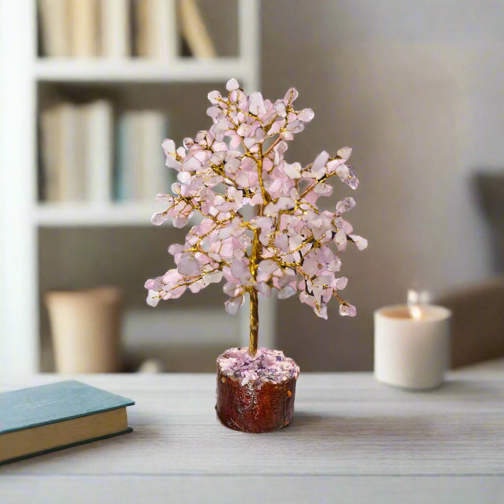 Mini Rose Quartz Natural Stone Tree