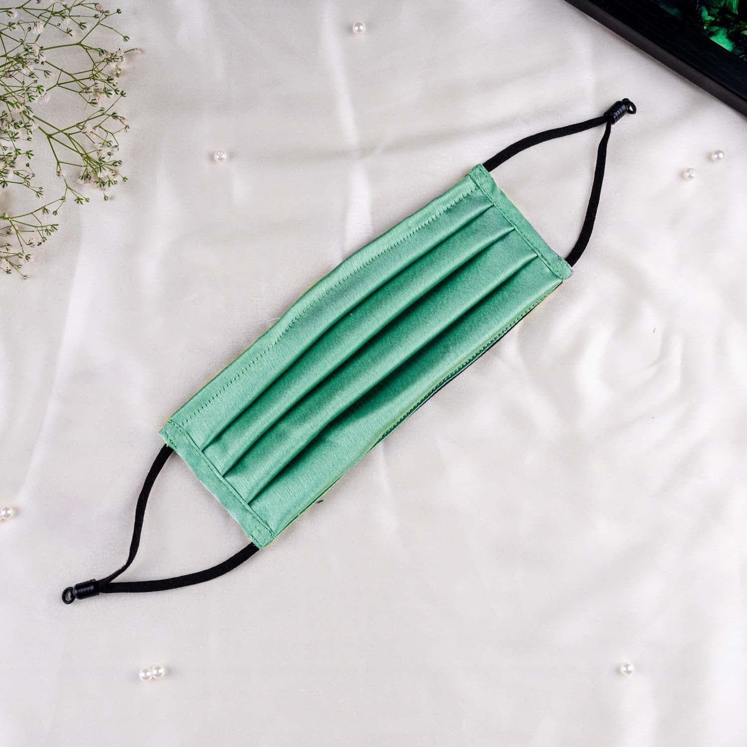 Fern Green Adults Satin Pleated Mask